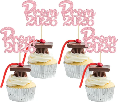 Vista 37 de Gyufise 24 piezas de decoración para cupcakes con purpurina para graduación 2026, decoración de pasteles para graduación 2026, decoración de Negro