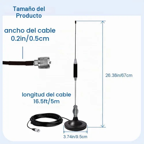 Vista 6 de Antena de radio móvil CB de 27 MHz, kit completo de montaje magnético para vehículo resistente, antena CB PL259 y conector macho BNC, ajuste