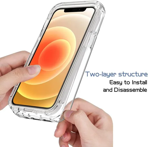 Vista 4 de Funda para iPhone 12 Mini con protector de pantalla de vidrio templado, protección de cuerpo completo transparente 360 + TPU suave a prueba