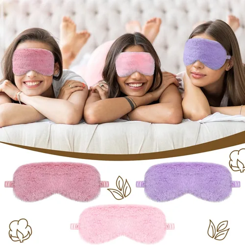 Vista 3 de Geyoga 8 máscaras de ojos de felpa a granel para dormir, máscara de ojos de piel sintética, recuerdos de fiesta de pijamas, máscaras para mujeres