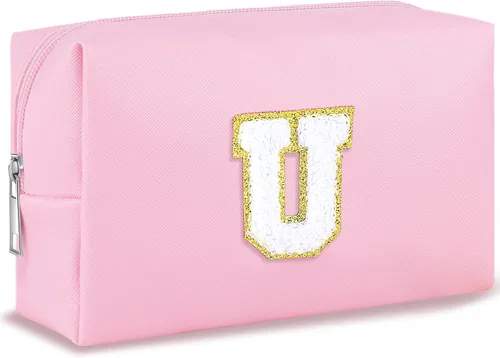 Vista 111 de URSKYTOUS Regalos para niñas, bolsa de maquillaje con inicial, bolsa de cosméticos personalizada con cremallera, bonita bolsa de aseo de viaje, Azul