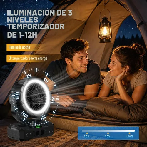 Vista 6 de Ventilador de campamento recargable con energía solar y oscilación automática, 【Funcionamiento de 60 horas】: ventilador portátil al aire libre, 5
