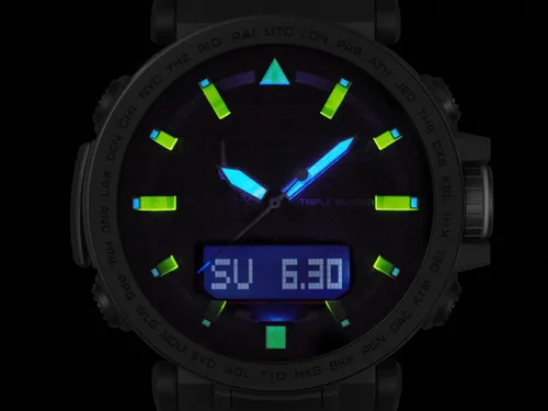 Vista 5 de Casio Reloj de silicona con energía solar 'PRO TREK' para hombre, color: negro (modelo: PRG-650Y-1CR), multicolor