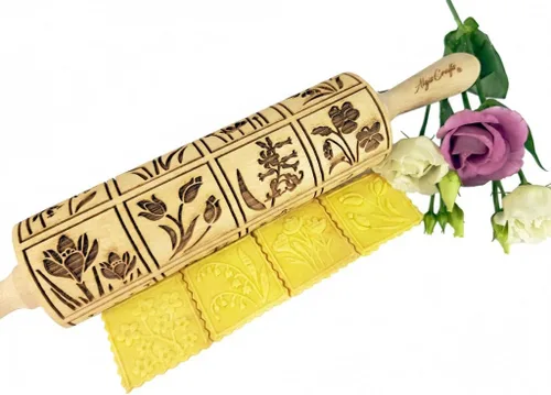 Vista 14 de Rodillo de gofrado BLOOMY con patrón floral – Rodillo para masa y arcilla para galletas y cerámica en relieve - Sello para galletas y cerámica