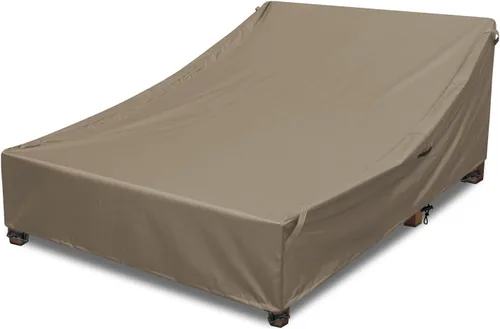 Vista 8 de Cubierta impermeable para silla de salón doble al aire libre, 100% tela Oxford 600D resistente a rasgaduras y al viento, protección contra todo Beige
