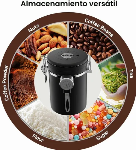 Vista 5 de Coffee Gator Coffee Canister, 16oz Airtight Stainless Steel Container Negro