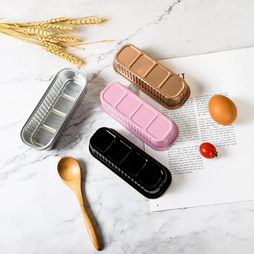 Vista 3 de Findful Mini Moldes para Hornear Pan con Tapas y Cucharas (Paquete de 50, 6.8oz) Moldes Rectangulares de Papel de Aluminio para Hornear Recipientes