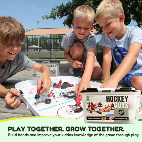 Vista 4 de Kaskey Kids NHL Hockey Guys, Vegas Knights vs. Seattle Kraken, 27 piezas en cada juego, incluye 2 equipos y estuche de almacenamiento de viaje