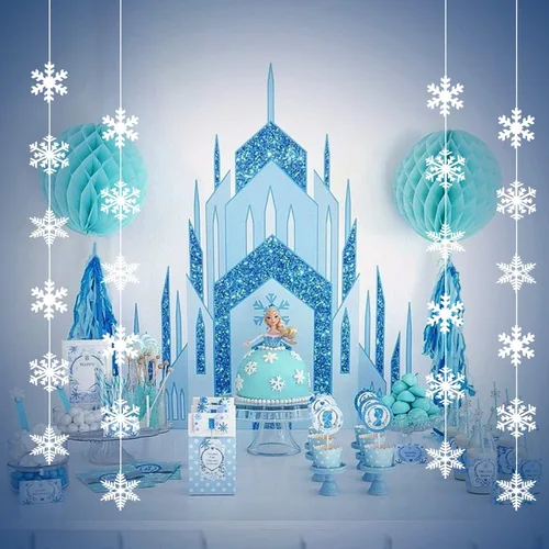 Vista 3 de TUPARKA Decoraciones Colgantes de Copos de Nieve de 12 Cuerdas Suministros para Fiestas de Cumpleaños Frozen Decoraciones para Fiestas Winter
