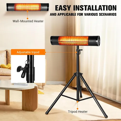 Vista 5 de Calentador eléctrico para exteriores, calentadores infrarrojos de carbono de 1500 W con control remoto, calentador radiante montado en trípode con 3