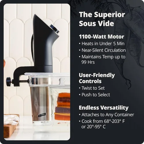 Vista 6 de Greater Goods - Máquina de Sous Vide de Cocina - Cocina de Precisión, Circulador de Inmersión, Motor Sin Escobillas, 1100 Watts (Negro Onyx)