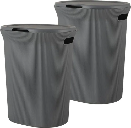 Vista 42 de Superio Colección acanalada - Cesto decorativo de plástico para ropa sucia con tapa y asas recortadas, azul (1 paquete) Organizador de cesta