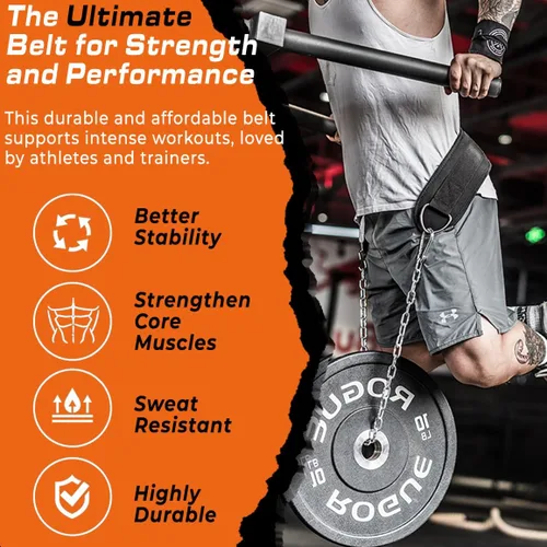Vista 5 de LARA STAR Dip Belt for Weightlifting, Weight Belt for Pull-Ups, Powerlifting, Squats, and Bodybuilding – Heavy-Duty Steel Chain, Neoprene Support
