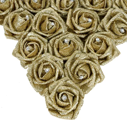 Vista 21 de IPOPU Rosas Negras con Purpurina, 50 PIEZAS Rosas Falsas con Purpurina Flores para Manualidades DIY Ramo de Boda Decoración de Casa y Fiesta (Negro)