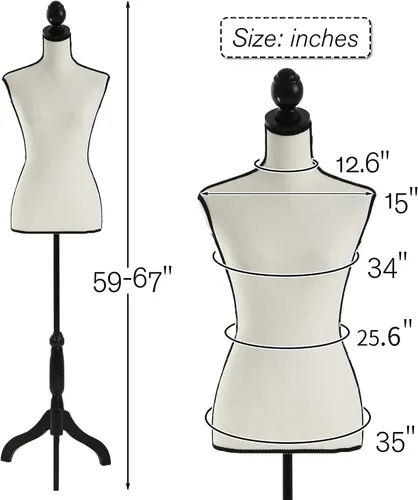 Vista 7 de HCY Maniquí de maniquí de torso y soporte para maniquí, forma 60-67 pulgadas, maniquíes ajustables en altura, cuerpo femenino, muestra la base