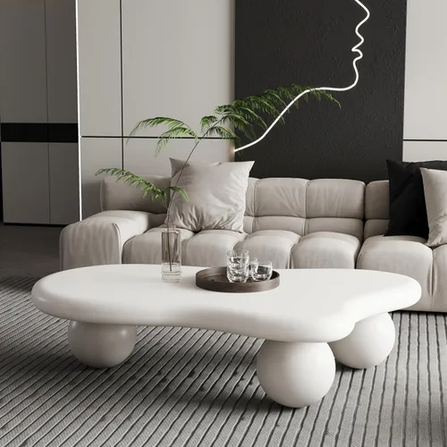 Vista 8 de Mesa de centro irregular moderna de 40 pulgadas, mesa de centro única de nube para sala de estar, mesas centrales bajas y lindas con 4 patas