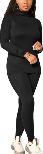 Vista 26 de Mokoru Conjunto deportivo de 2 piezas para mujer, camiseta de manga larga con cuello alto, pantalones de entrenamiento