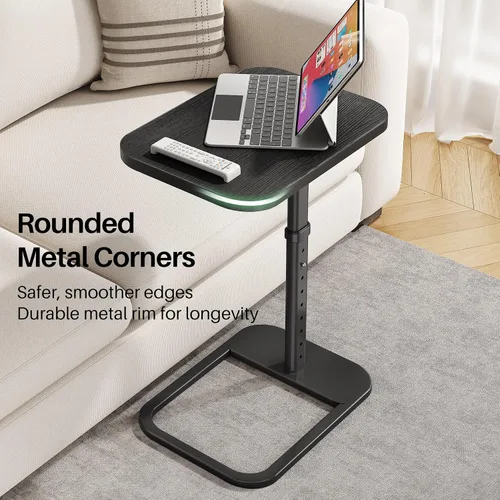 Vista 4 de Kitstorack - Bandeja/mesa de TV, altura ajustable y esquinas metálicas redondeadas, mesa para aperitivos para sofá, cama, silla, sala de estar, mesa