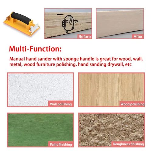 Vista 5 de Lijadora de mano, soporte para papel de lija con mango de esponja, bloque de lijado manual manual de 7 x 3.5 pulgadas para paneles de yeso, madera