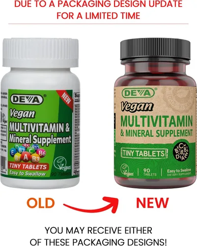 Vista 8 de DEVA Multivitamínico vegano para mujeres y hombres con hierro, vitamina C, E, vitaminas del complejo B, zinc, 90 tabletas pequeñas
