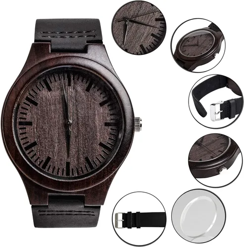 Vista 2 de Reloj de madera Fodiyaer con grabado para hombre, regalo ideal para tu novio, tu marido, para un aniversario, Navidad, cumpleaños, día del Padre