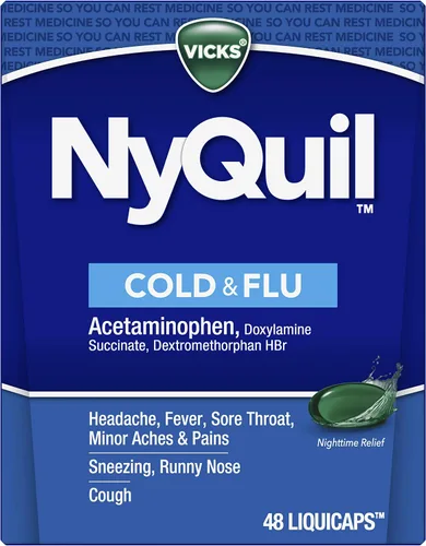 Vista 6 de Vicks NyQuil - Medicina líquida para aliviar el resfriado y la gripe, potente alivio nocturno multisíntoma para dolor de cabeza, fiebre, dolor