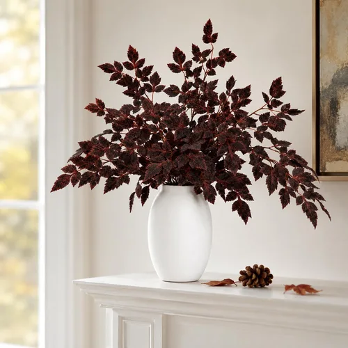 Vista 7 de 6 piezas de 20 pulgadas de ciruela artificial Cimicifuga Leaf Sprays, decoración de imitación de Cimicifuga
