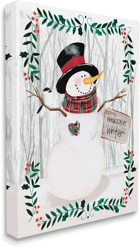 Vista 8 de Stupell Industries Felicitación de bienvenida de invierno con diseño floral de muñeco de nieve, bosque, acebo, diseñado por Jennifer Paxton Parker