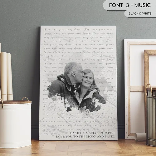 Vista 8 de SANTANNA Letras de música personalizadas, impresiones artísticas para decoración de pared (amor clásico y aniversario de canción favorita)