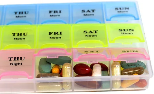 Vista 8 de Organizador de pastillas, recordatorio de medicamentos con tapas, 7 días, a. m./p. m. de Inspirations, 6038, 1