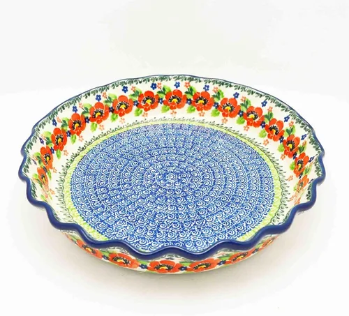 Vista 6 de Panadero de cerámica polaca - Plato para tartas - Estriado - Pavo real