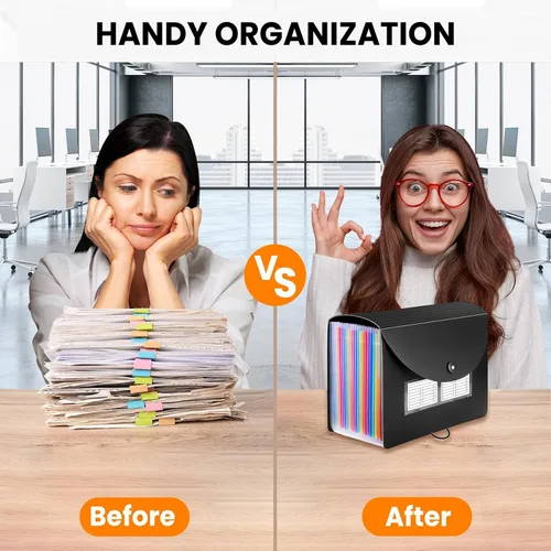Vista 6 de Sooez - Organizador de archivos de acordeón, carpeta expandible con 13 bolsillos, organizador portátil mensual para papel, facturas, impuestos