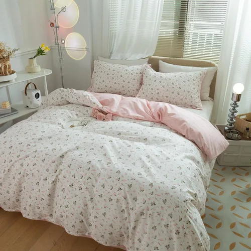 Vista 53 de Funda de edredón de flores rosadas, tamaño individual, elegante, con volantes, funda de edredón de encaje de algodón, juego de ropa de cama floral