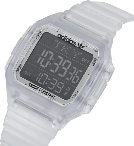 Vista 2 de adidas Reloj digital con correa de resina translúcida (modelo AOST220492I), Claro, Digital