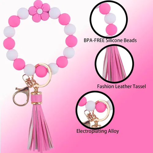 Vista 5 de Elegante pulsera de silicona con cuentas para mujer, llavero con clip de oro, soporte multifuncional para llaves
