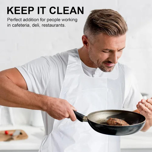 Vista 4 de MT Products 2 Mil White Disposable Poly Aprons 46"x28" - Waterproof Plastic Bibs for Cooking, Dishwashing & Art (Bulk)