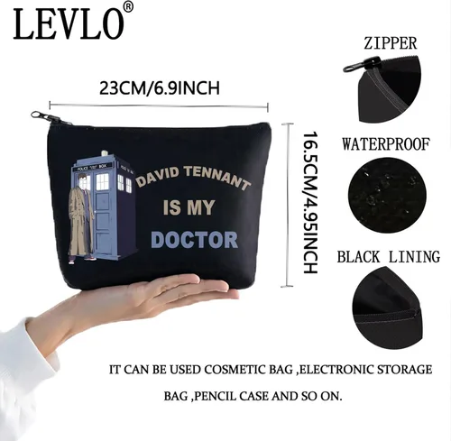 Vista 2 de LEVLO Bolsa de maquillaje cosmética con diseño de David Tennant, regalo para fanáticos de David Tennant Is My Doctor - Bolsa de maquillaje