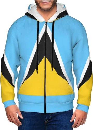 Vista 5 de KADEUX Sudadera con capucha de la bandera de Santa Lucía para hombre y mujer, con cremallera completa