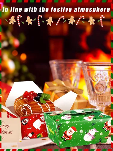 Vista 5 de Estune Paquete de 60 Cajas de Comida para Llevar de Navidad 2.56'' x 4.65'' x 3.54'' Contenedores Desechables de Dulces y Golosinas de Navidad Cajas