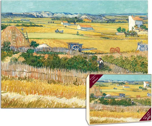 Vista 26 de Rompecabezas de madera de 500 piezas para adultos, pinturas famosas de Van Gogh, barcos de pesca en la playa en Les Saintes-Maries-de-la-Mer, Barcos