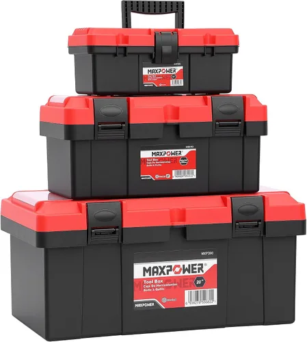 Vista 12 de MAXPOWER Caja de herramientas pequeña, cajas de herramientas de plástico de Rojo