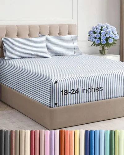 Vista 147 de Sábanas individuales de bolsillo extra profundo, sábanas transpirables y refrescantes de 3 piezas, juego de sábanas de lujo para hotel, suaves, sin