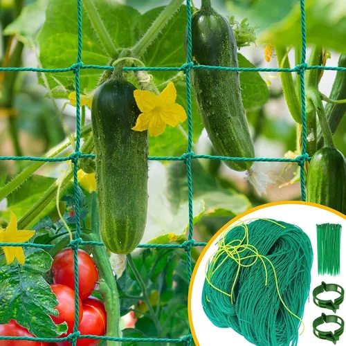 Vista 9 de Red de enrejado de jardín para plantas trepadoras al aire libre, red de plantas de 6.6 x 8.2 pies para pepino, tomate, 27 hebras de red de enrejado