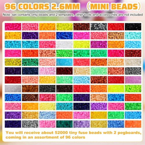 Vista 3 de Lenwen 52000 cuentas de fusible, 96 colores, 0.096 pulgadas, mini, fusible, cuentas derretidas con tableros de clavijas, juego de repuesto creativo