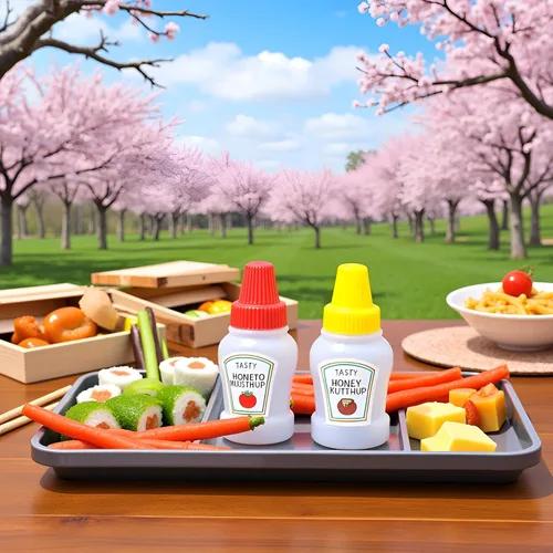 Vista 2 de 4 pares de mini botellas de ketchup para accesorios de caja Bento, 0.8 onzas líquidas, botellas vacías de salsa de tomate japonesa para aderezo