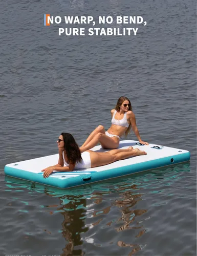 Vista 2 de Muelle flotante inflable, plataforma de muelle de aire, superficie antideslizante, flotadores gruesos para lago con bolsa de transporte portátil