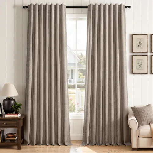 Vista 10 de Cortinas opacas de lino de 96 pulgadas para dormitorio, 2 paneles, verde Verde Olivegreen
