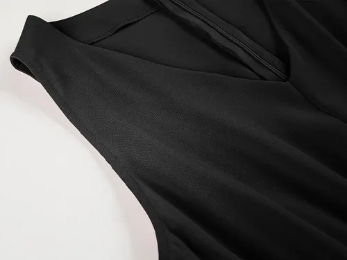 Vista 41 de Valphsio Overol corto de playa con cuello en V para mujer, con volantes y cintura alta