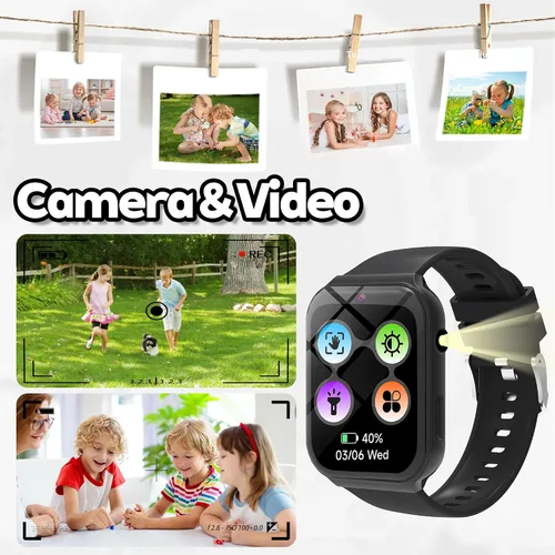 Vista 7 de Reloj inteligente para niños, reloj para niños con 18 juegos de rompecabezas, pantalla táctil HD de 1.83 pulgadas, rastreador de fitness, podómetro