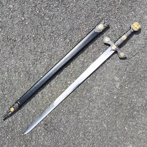 Vista 7 de Stainless Steel Medieval Star of David King Solomon Cross Crusader Knight Templar Sword for Collection, Cosplay, Display